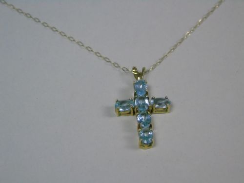 PRETTY BLUE TOPAZ GOLD SET NECKLACE CROSS - ADDITIONAL PHOTO 4