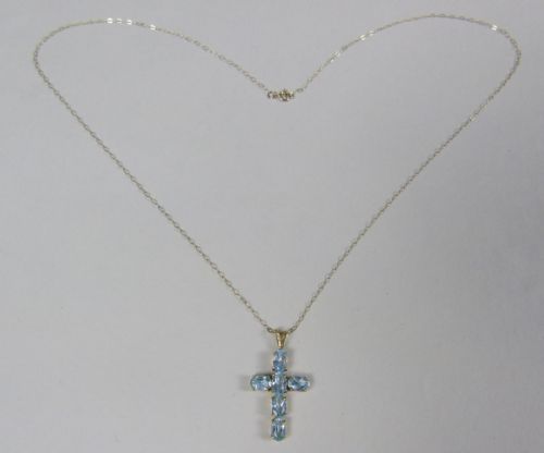 PRETTY BLUE TOPAZ GOLD SET NECKLACE CROSS - ADDITIONAL PHOTO 5