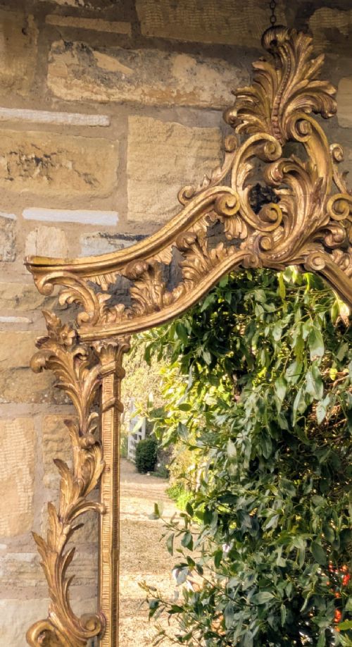 fig 1. Large Antique Gilt Wood Mirror Italian Chippendale Style