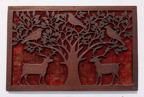 fig 1. Charming Pair Folk Art Carved Wood Panels Arts & Crafts
