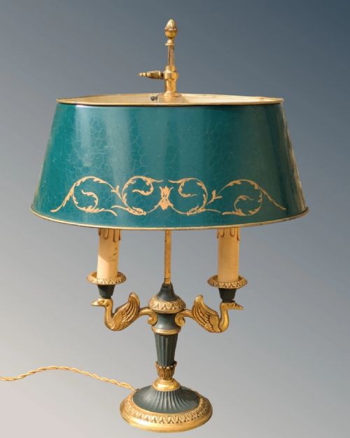 Elegant French Empire Style Gilt Bronze & Toleware Bouillotte Lamp