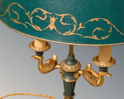 fig 1. Elegant French Empire Style Gilt Bronze & Toleware Bouillotte Lamp