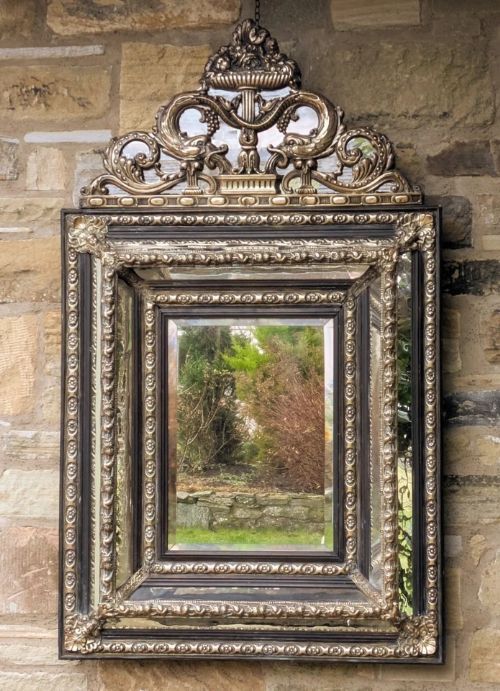 Large Antique French Repousse Marginal Mirror