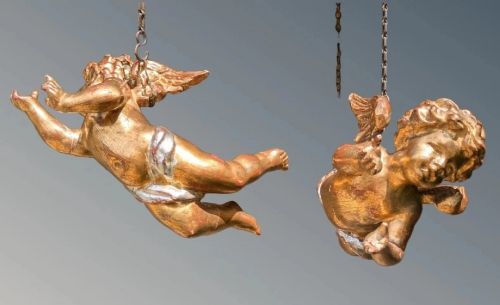 Good Pair Of Antique Hand Carved Baroque Gilt Wood Cherubs