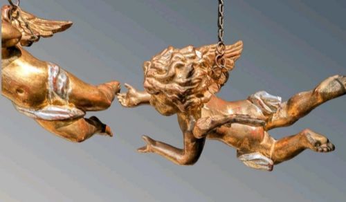 fig 1. Good Pair Of Antique Hand Carved Baroque Gilt Wood Cherubs
