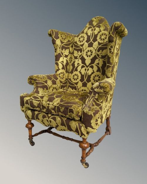 fig 1. Walnut William And Mary Style Wing Armchair 19th Century