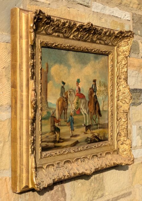 fig 1. 19th Century Oil Painting Falconry on Horseback