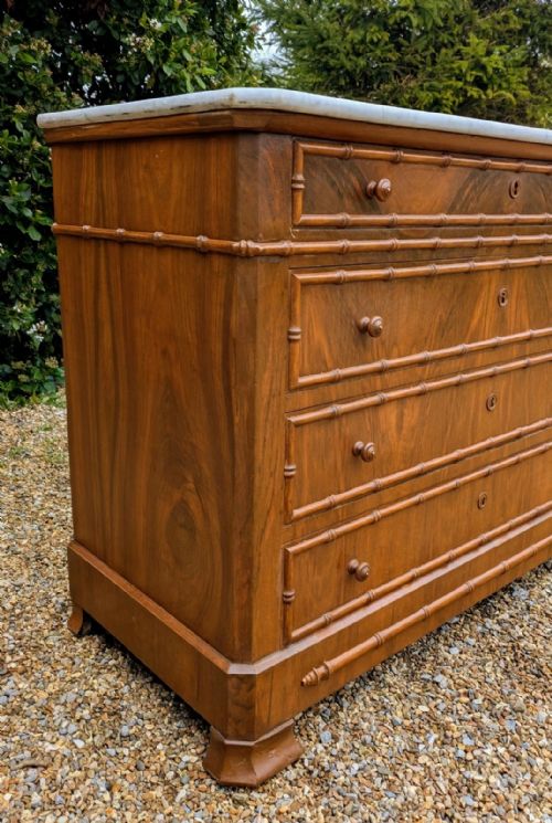 ELEGANT 19TH CENTURY FRENCH WALNUT FAUX BAMBOO COMMODE CHEST - ADDITIONAL PHOTO 1
