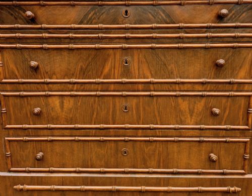 ELEGANT 19TH CENTURY FRENCH WALNUT FAUX BAMBOO COMMODE CHEST - ADDITIONAL PHOTO 2