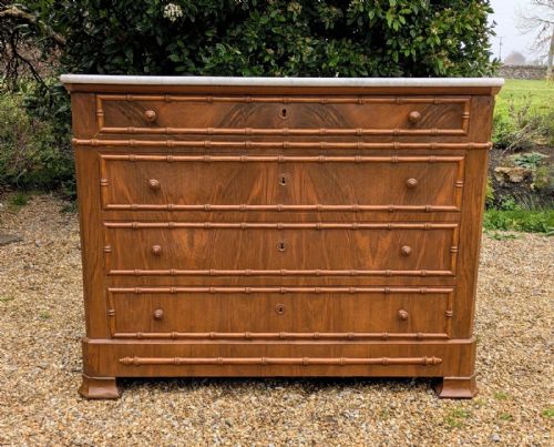 ELEGANT 19TH CENTURY FRENCH WALNUT FAUX BAMBOO COMMODE CHEST - ADDITIONAL PHOTO 5