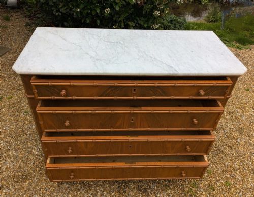 ELEGANT 19TH CENTURY FRENCH WALNUT FAUX BAMBOO COMMODE CHEST - ADDITIONAL PHOTO 6