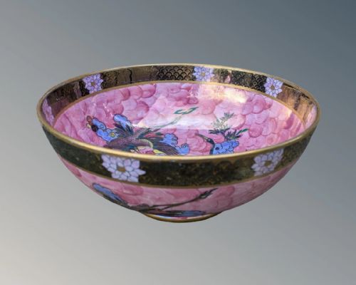 Large Gilded Lustre Maling Bowl Herons