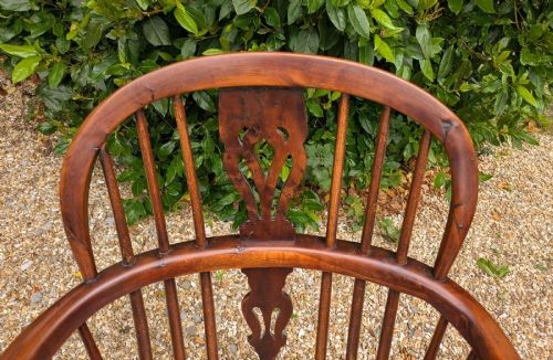 fig 1. 19th Century Yew Wood Windsor Chair With Crinoline Stretcher