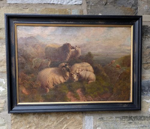 19th Century Oil Painting Follower of Robert Watson Sheep in the Highlands