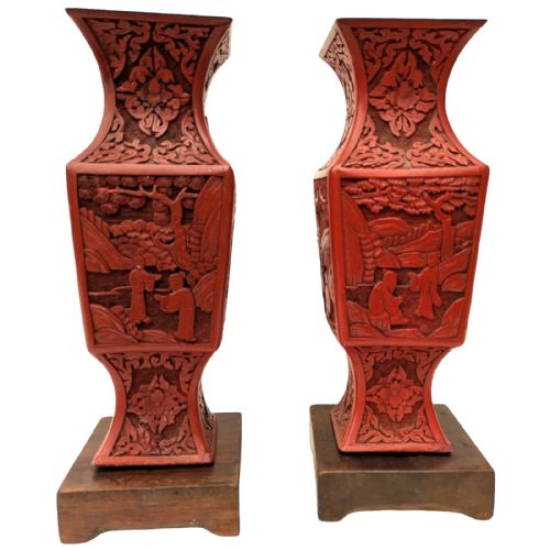 PAIR OF CHINESE CINNABAR LACQUER VASES 19TH CENTURY - ADDITIONAL PHOTO 1