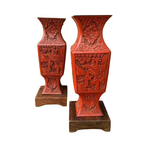 PAIR OF CHINESE CINNABAR LACQUER VASES 19TH CENTURY - ADDITIONAL PHOTO 2