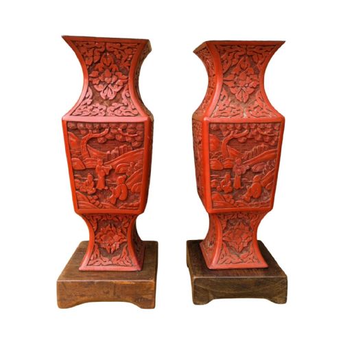PAIR OF CHINESE CINNABAR LACQUER VASES 19TH CENTURY - ADDITIONAL PHOTO 5