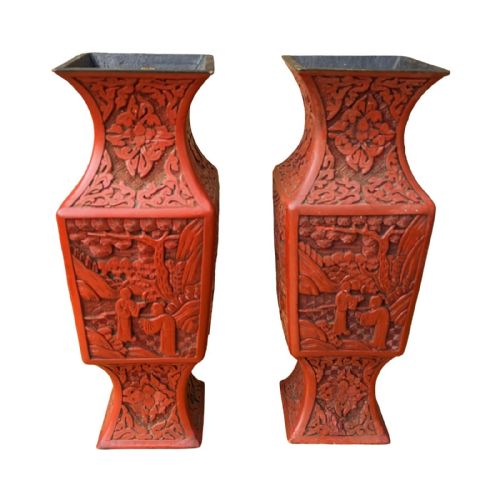PAIR OF CHINESE CINNABAR LACQUER VASES 19TH CENTURY - ADDITIONAL PHOTO 7