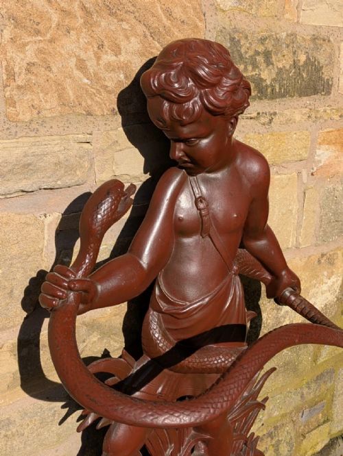 ANTIQUE CAST IRON COALBROOKDALE STYLE HERCULES STICK STAND - ADDITIONAL PHOTO 6