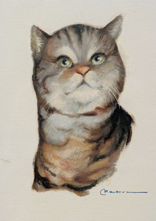 CHARMING PORTRAIT OF A STYLISH CAT IN OIL PASTELS - ADDITIONAL PHOTO 2