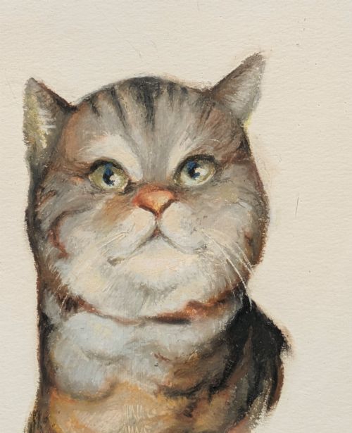 CHARMING PORTRAIT OF A STYLISH CAT IN OIL PASTELS - ADDITIONAL PHOTO 4