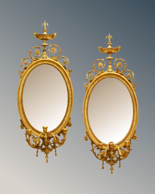 Fine Pair of Adam’s Style Oval Mirrors    19th Century