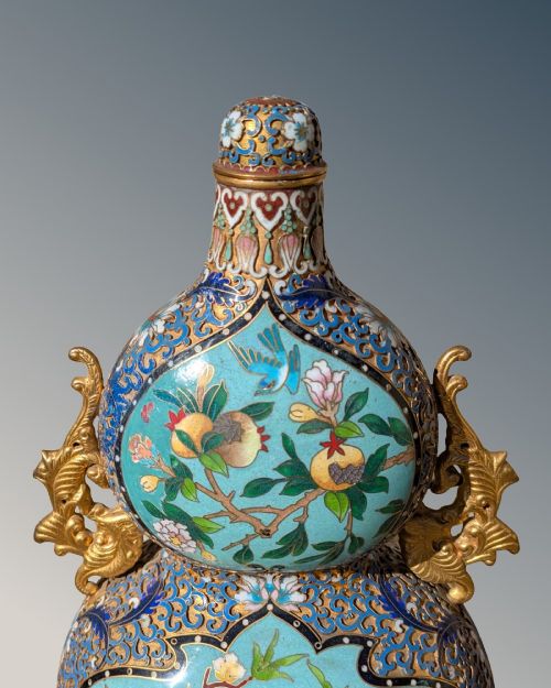 CHINESE CHAMPLEVE CLOISONNE DOUBLE GOURD VASE ON STAND - ADDITIONAL PHOTO 2