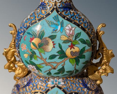 CHINESE CHAMPLEVE CLOISONNE DOUBLE GOURD VASE ON STAND - ADDITIONAL PHOTO 5