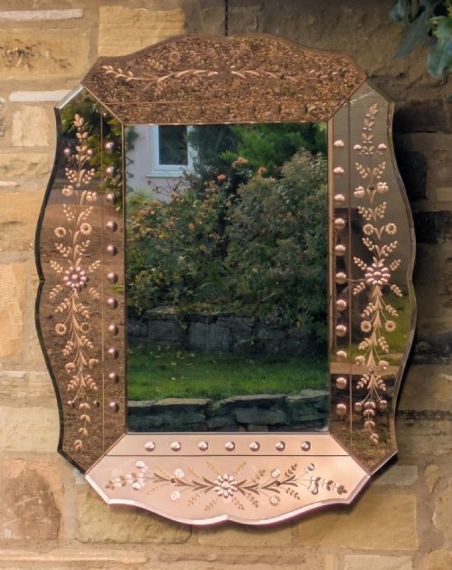 GOOD LARGE VENETIAN PEACH GLASS MIRROR