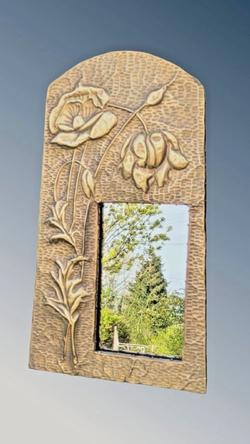 BEAUTIFUL ART NOUVEAU BRASS EASEL MIRROR