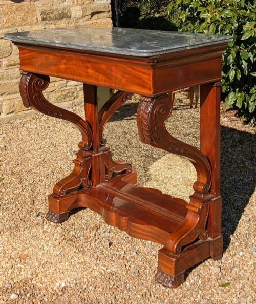 FRENCH MAHOGANY MARBLE CONSOLE TABLE