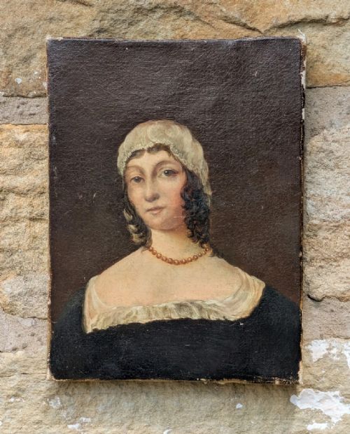 OIL PAINTING ON CANVAS GIRL EARLY 19TH CENTURY - ADDITIONAL PHOTO 1