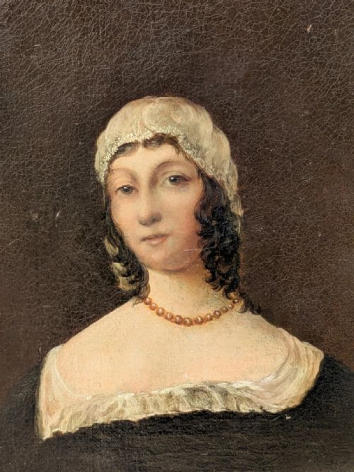 OIL PAINTING ON CANVAS GIRL EARLY 19TH CENTURY - ADDITIONAL PHOTO 2