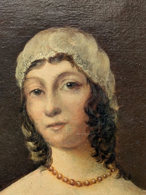 OIL PAINTING ON CANVAS GIRL EARLY 19TH CENTURY - ADDITIONAL PHOTO 3