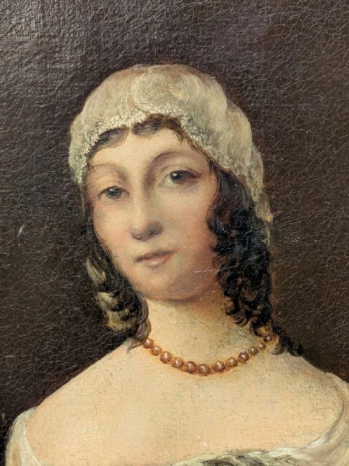 OIL PAINTING ON CANVAS GIRL EARLY 19TH CENTURY - ADDITIONAL PHOTO 4