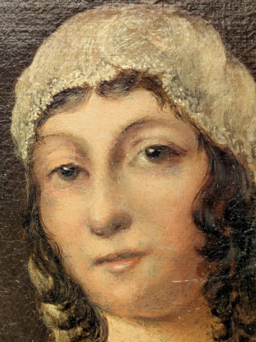 OIL PAINTING ON CANVAS GIRL EARLY 19TH CENTURY - ADDITIONAL PHOTO 5