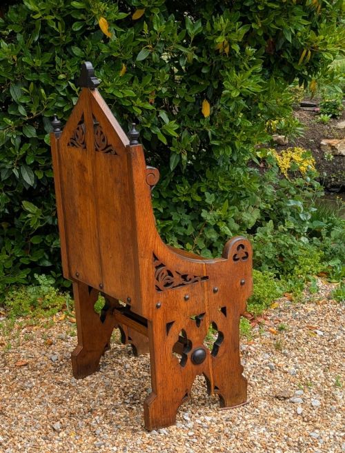 GOOD PAIR GOTHIC OAK CHAIRS IN PUGIN STYLE - ADDITIONAL PHOTO 5