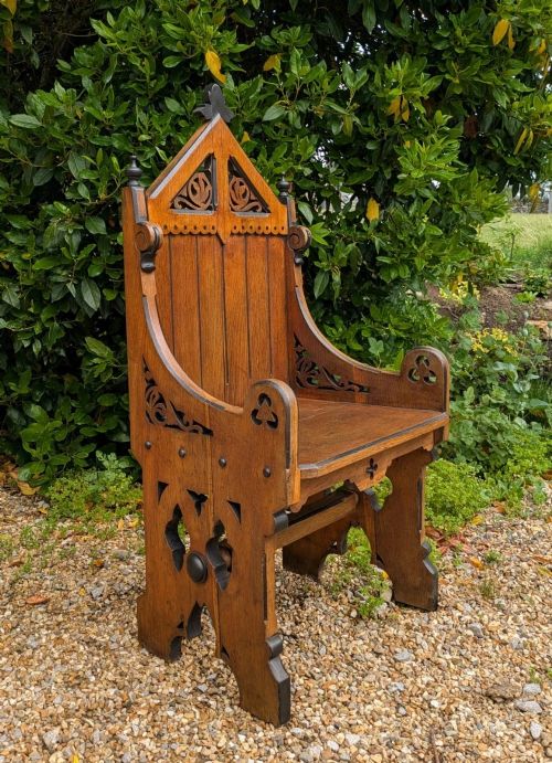 GOOD PAIR GOTHIC OAK CHAIRS IN PUGIN STYLE - ADDITIONAL PHOTO 7