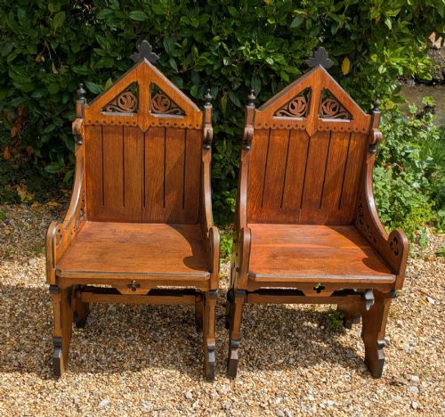 GOOD PAIR GOTHIC OAK CHAIRS IN PUGIN STYLE - ADDITIONAL PHOTO 8