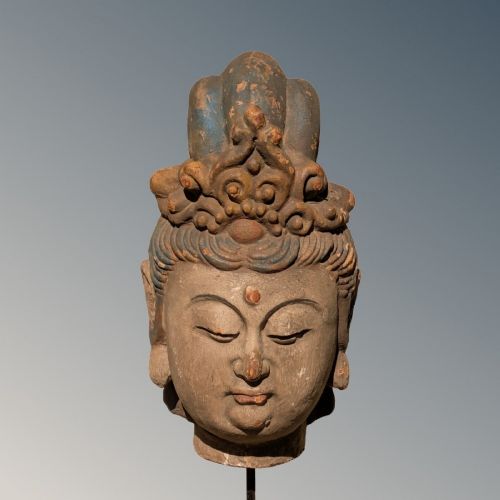 Antique Polychrome Buddha Carved Solid Wood