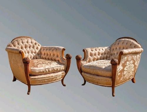 FABULOUS PAIR OF FRENCH WALNUT ARMCHAIRS IN PURE SILK - ADDITIONAL PHOTO 10