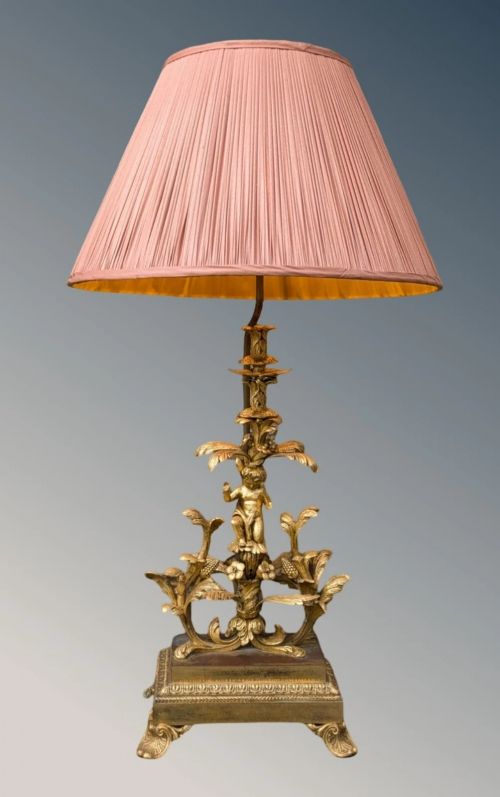 SUPERB QUALITY LARGE GILT BRONZE TABLE LAMP