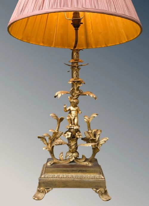SUPERB QUALITY LARGE GILT BRONZE TABLE LAMP - ADDITIONAL PHOTO 1
