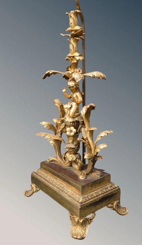 SUPERB QUALITY LARGE GILT BRONZE TABLE LAMP - ADDITIONAL PHOTO 2