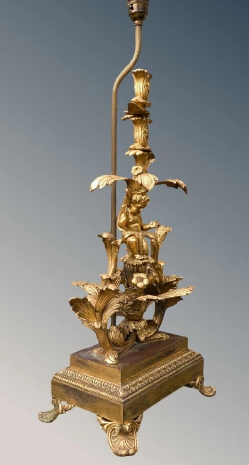 SUPERB QUALITY LARGE GILT BRONZE TABLE LAMP - ADDITIONAL PHOTO 3