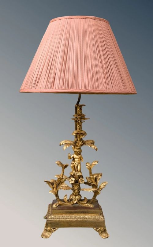 SUPERB QUALITY LARGE GILT BRONZE TABLE LAMP - ADDITIONAL PHOTO 6