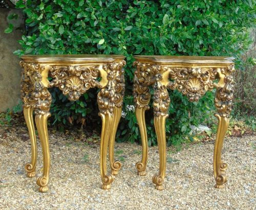 FABULOUS PAIR OF SPANISH GILTWOOD CONSOLE TABLES