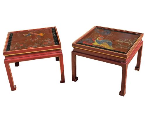 Antique Pair Chinese Lacquer Low Tables