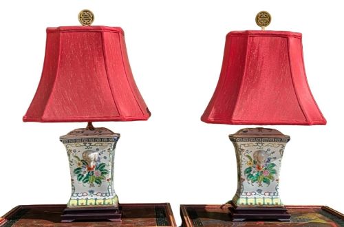 Fine Pair Chinese Table Lamps Porcelain Elephants