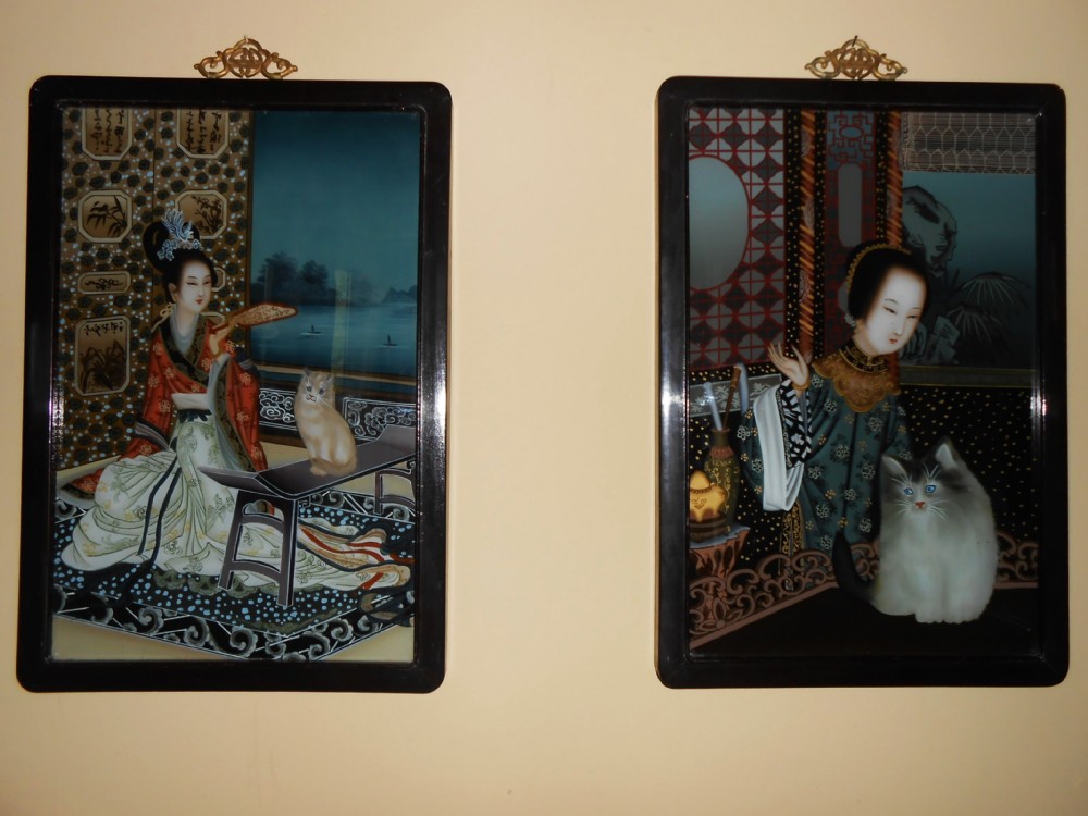 Pair of Chinese Paintings on Glass, c.1900